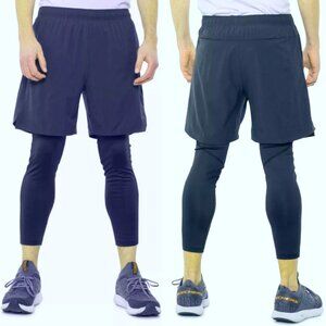 Skora Men's Run Real 2-In-1 Running Shorts and Pants Indigo Ink Chambray Size XL